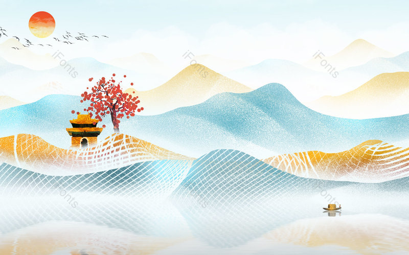 中国风清新手绘风景山水插画背景设计,插画/手绘图,插画/手绘图库,插画/手绘图下载,插画/手绘